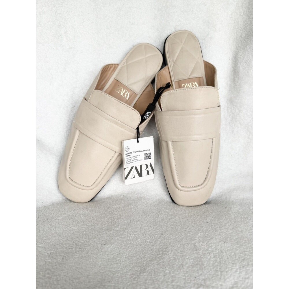 ZARA Women’s Slides Mules Slip Ons Loafers Open Back Sz 38 7.5 Tan shoes